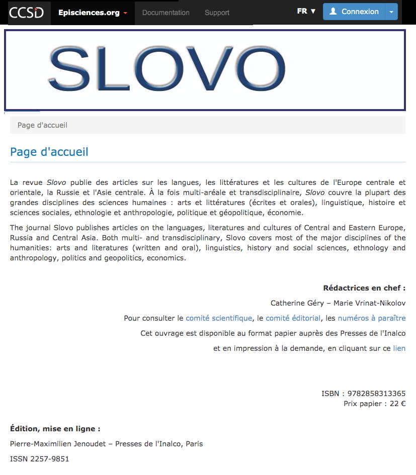 Episciences. Revue SLOVO. Appels à contributions. Call for papers. 